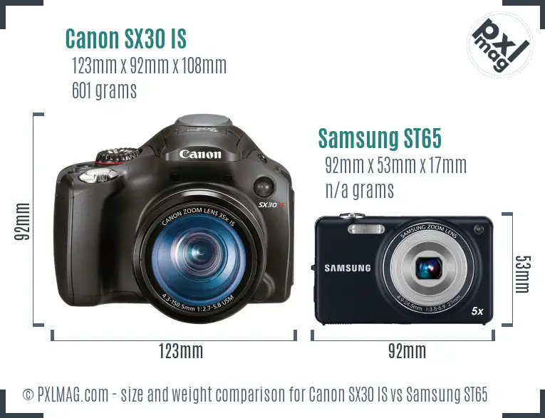 Canon SX30 IS vs Samsung ST65 size comparison