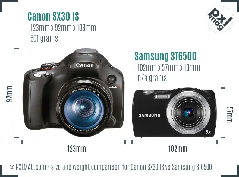Canon SX30 IS vs Samsung ST6500 size comparison Canon SX30 IS vs Samsung ST6500 size comparison