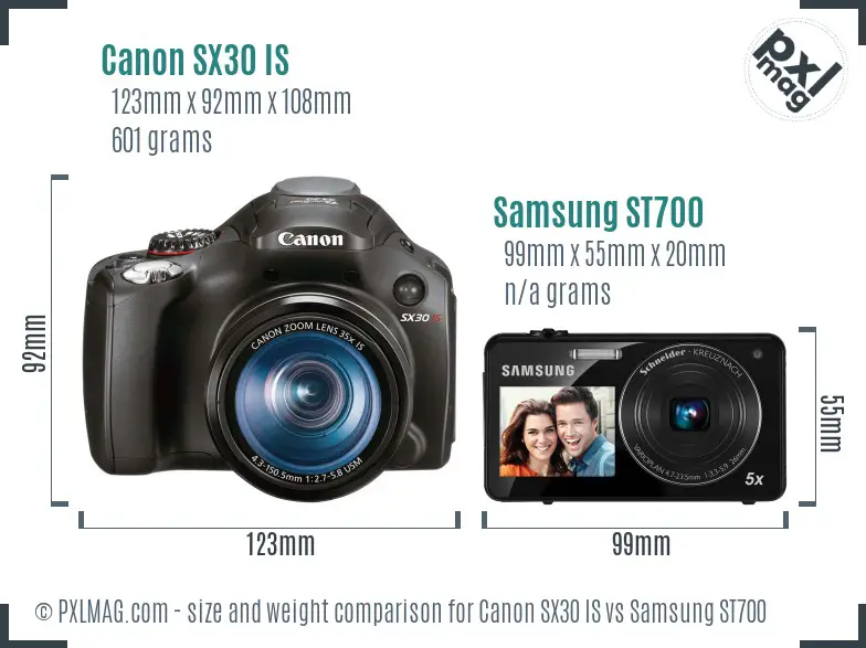 Canon SX30 IS vs Samsung ST700 size comparison Canon SX30 IS vs Samsung ST700 size comparison