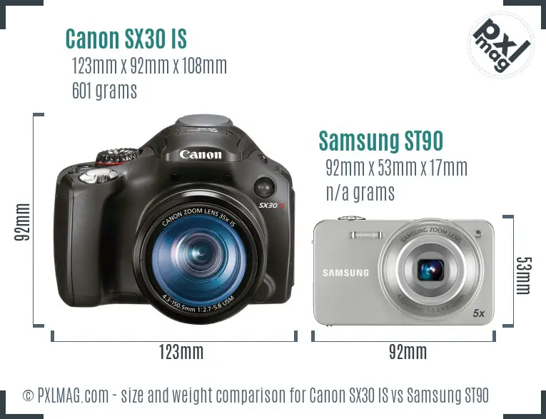 Canon SX30 IS vs Samsung ST90 size comparison