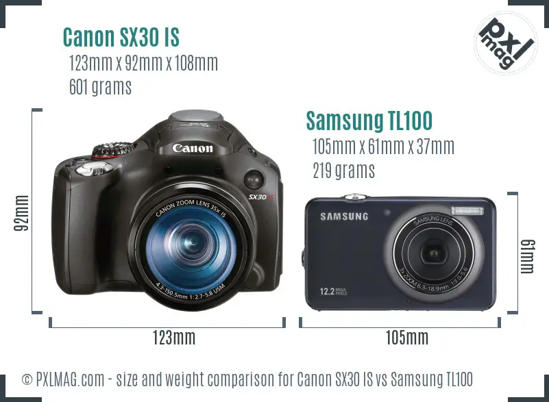 Canon SX30 IS vs Samsung TL100 size comparison