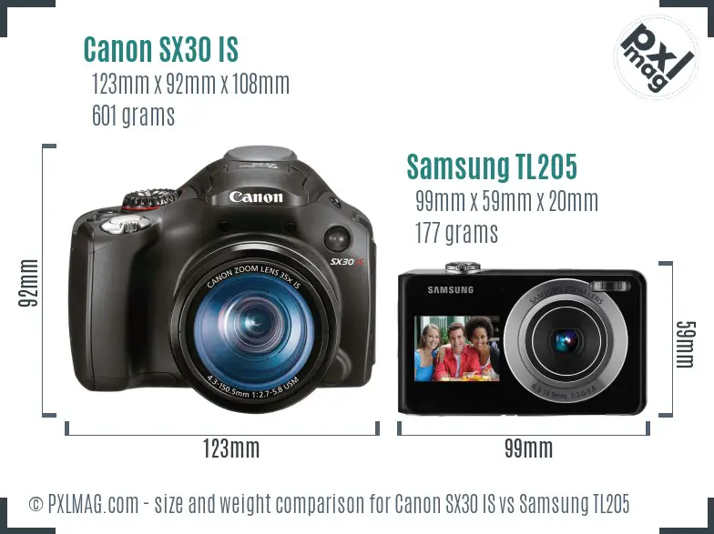 Canon SX30 IS vs Samsung TL205 size comparison