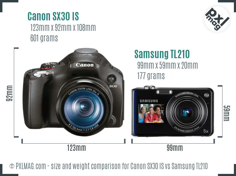 Canon SX30 IS vs Samsung TL210 size comparison