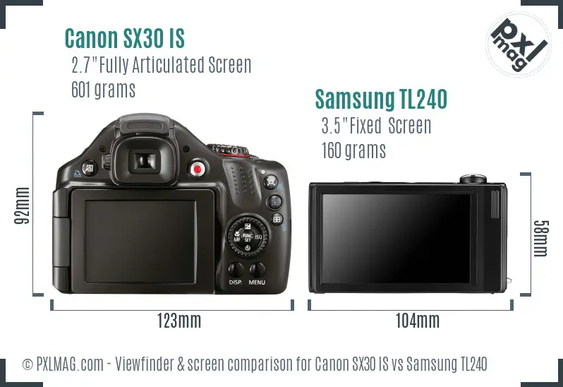 Canon SX30 IS vs Samsung TL240 Screen and Viewfinder comparison