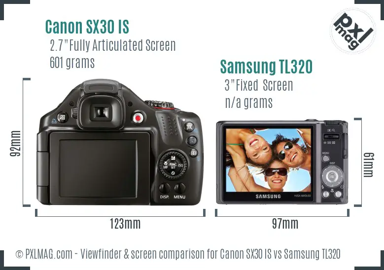 Canon SX30 IS vs Samsung TL320 Screen and Viewfinder comparison