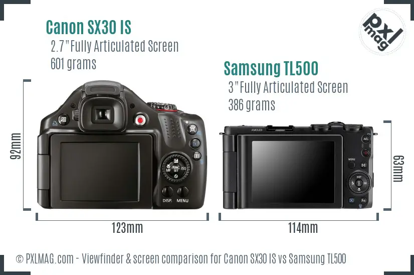 Canon SX30 IS vs Samsung TL500 Screen and Viewfinder comparison
