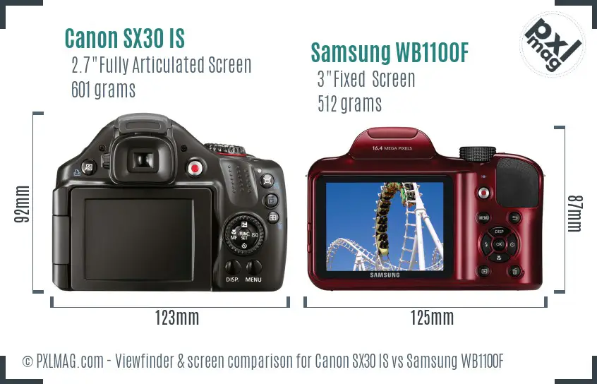 Canon SX30 IS vs Samsung WB1100F Screen and Viewfinder comparison