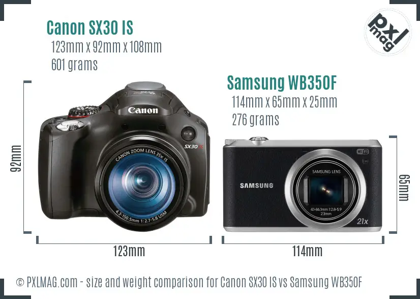 Canon SX30 IS vs Samsung WB350F size comparison