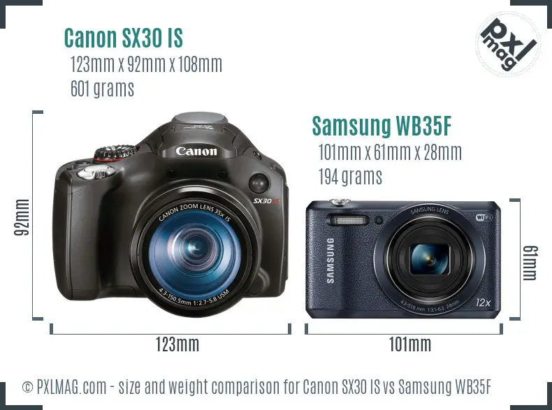 Canon SX30 IS vs Samsung WB35F size comparison