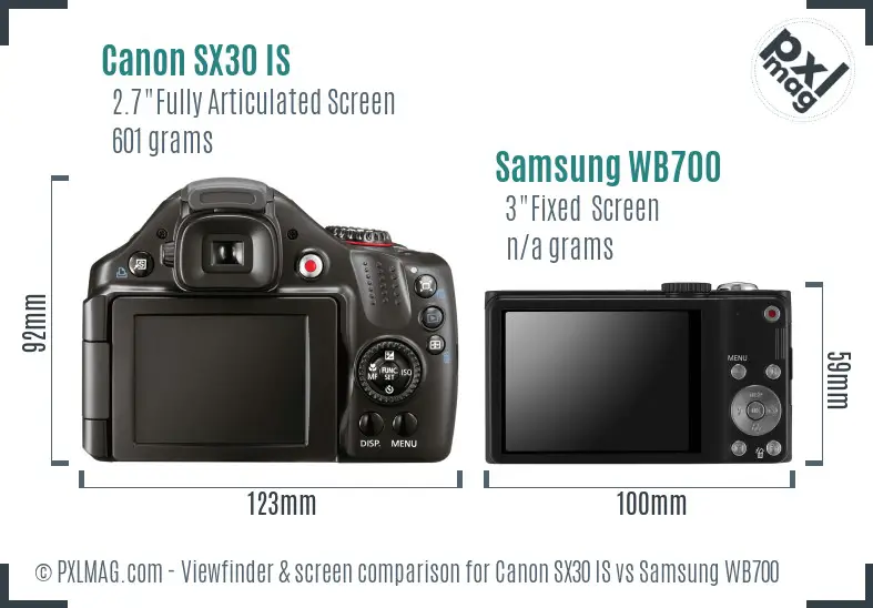Canon SX30 IS vs Samsung WB700 Screen and Viewfinder comparison Canon SX30 IS vs Samsung WB700 Screen and Viewfinder comparison