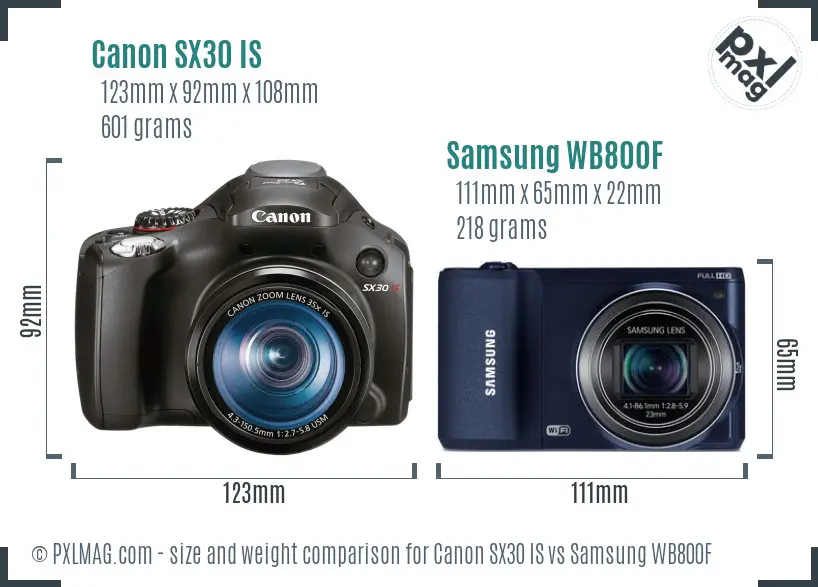 Canon SX30 IS vs Samsung WB800F size comparison