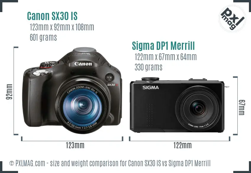 Canon SX30 IS vs Sigma DP1 Merrill size comparison