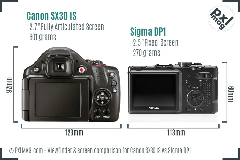 Canon SX30 IS vs Sigma DP1 Screen and Viewfinder comparison Canon SX30 IS vs Sigma DP1 Screen and Viewfinder comparison