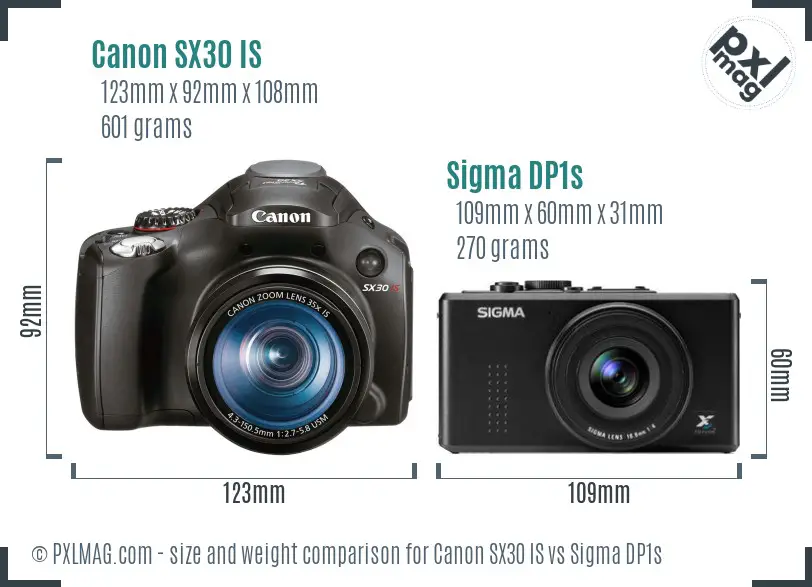 Canon SX30 IS vs Sigma DP1s size comparison