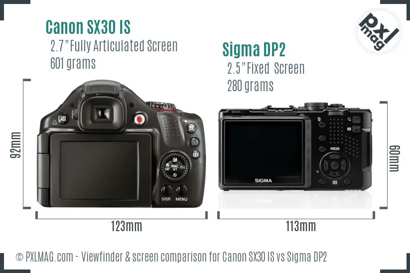 Canon SX30 IS vs Sigma DP2 Screen and Viewfinder comparison Canon SX30 IS vs Sigma DP2 Screen and Viewfinder comparison