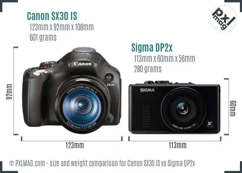 Canon SX30 IS vs Sigma DP2x size comparison Canon SX30 IS vs Sigma DP2x size comparison