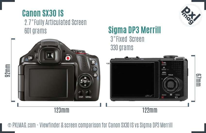 Canon SX30 IS vs Sigma DP3 Merrill Screen and Viewfinder comparison