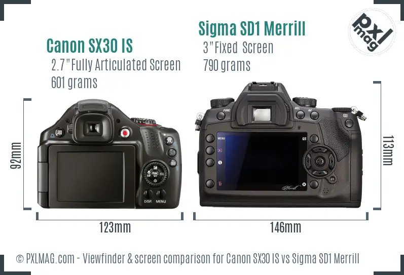 Canon SX30 IS vs Sigma SD1 Merrill Screen and Viewfinder comparison