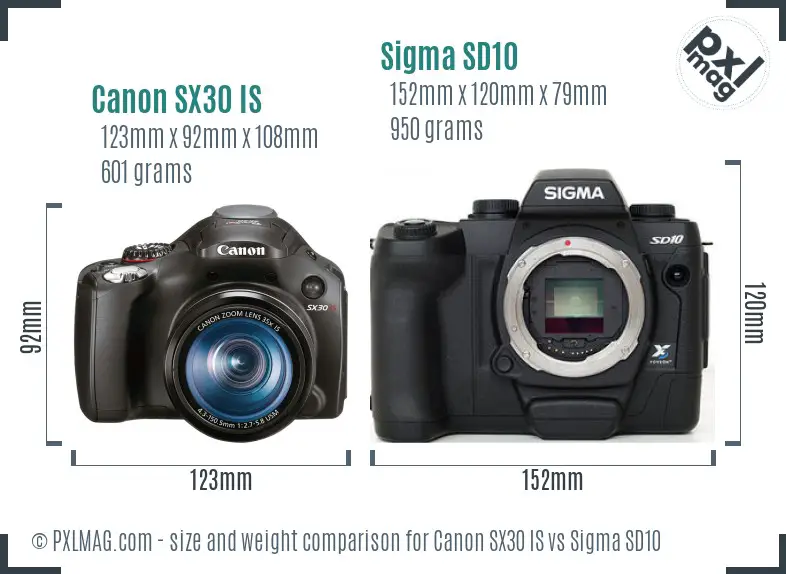 Canon SX30 IS vs Sigma SD10 size comparison