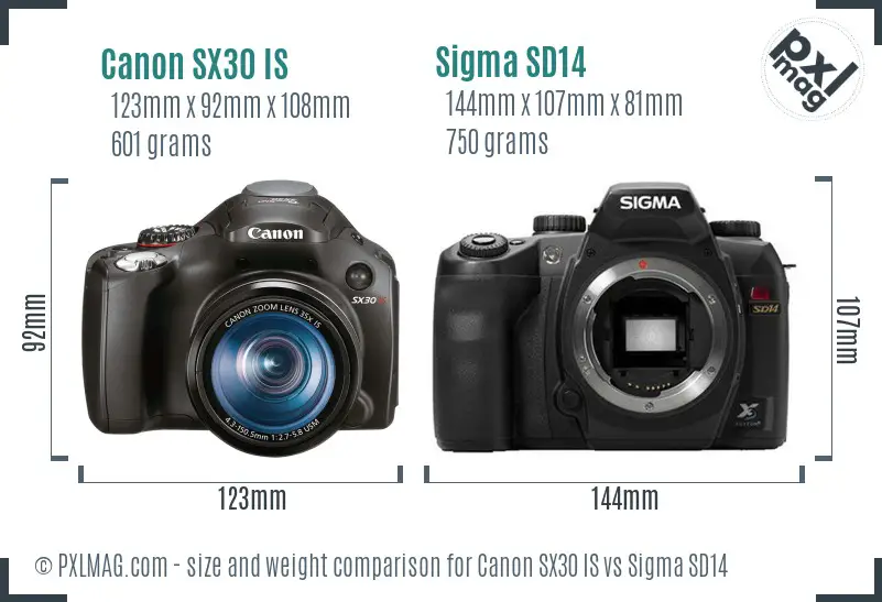 Canon SX30 IS vs Sigma SD14 size comparison Canon SX30 IS vs Sigma SD14 size comparison
