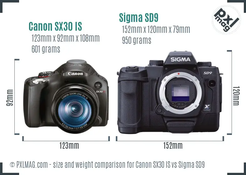 Canon SX30 IS vs Sigma SD9 size comparison