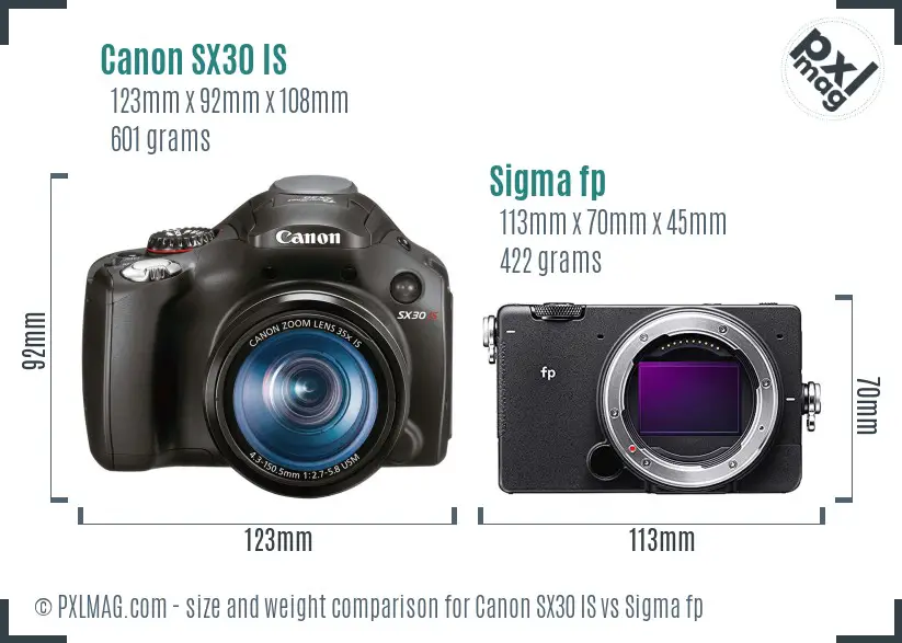 Canon SX30 IS vs Sigma fp size comparison