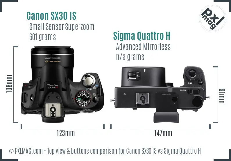 Canon SX30 IS vs Sigma Quattro H top view buttons comparison