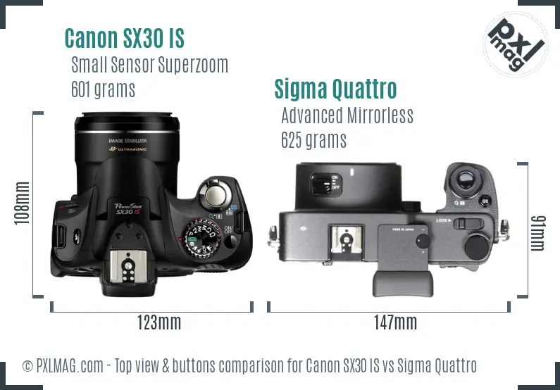 Canon SX30 IS vs Sigma Quattro top view buttons comparison