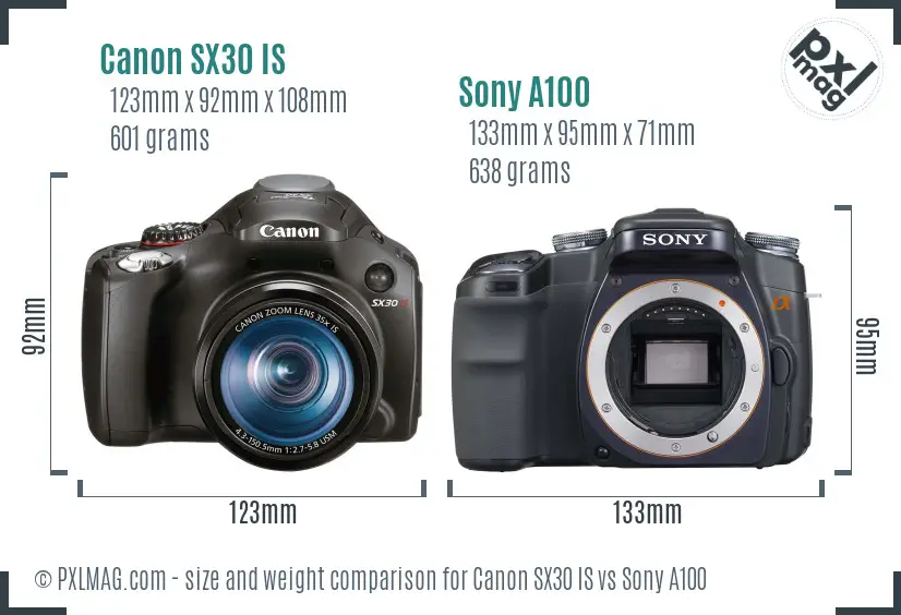 Canon SX30 IS vs Sony A100 size comparison
