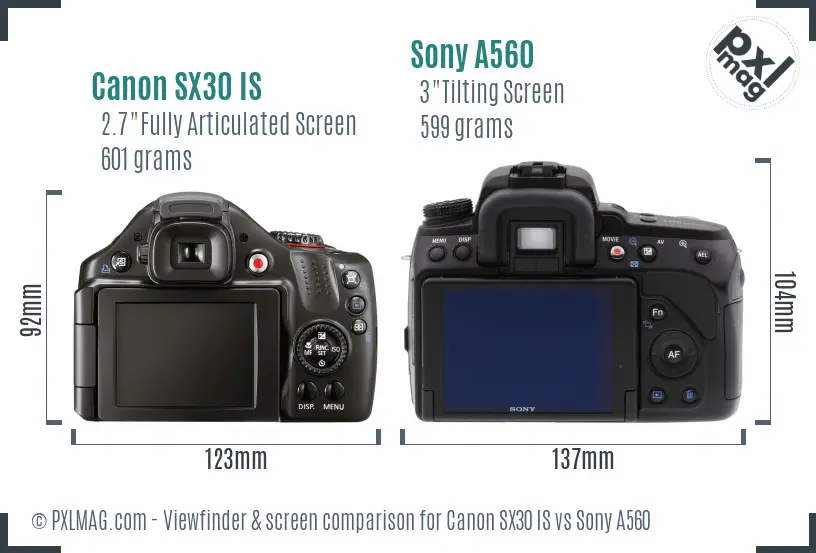 Canon SX30 IS vs Sony A560 Screen and Viewfinder comparison Canon SX30 IS vs Sony A560 Screen and Viewfinder comparison