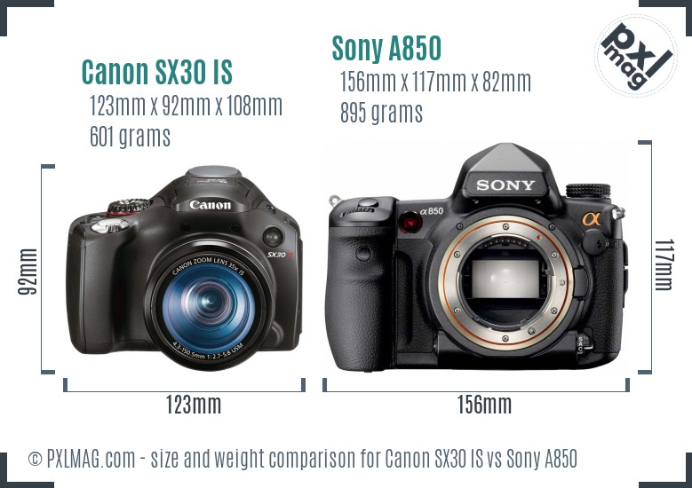 Canon SX30 IS vs Sony A850 size comparison