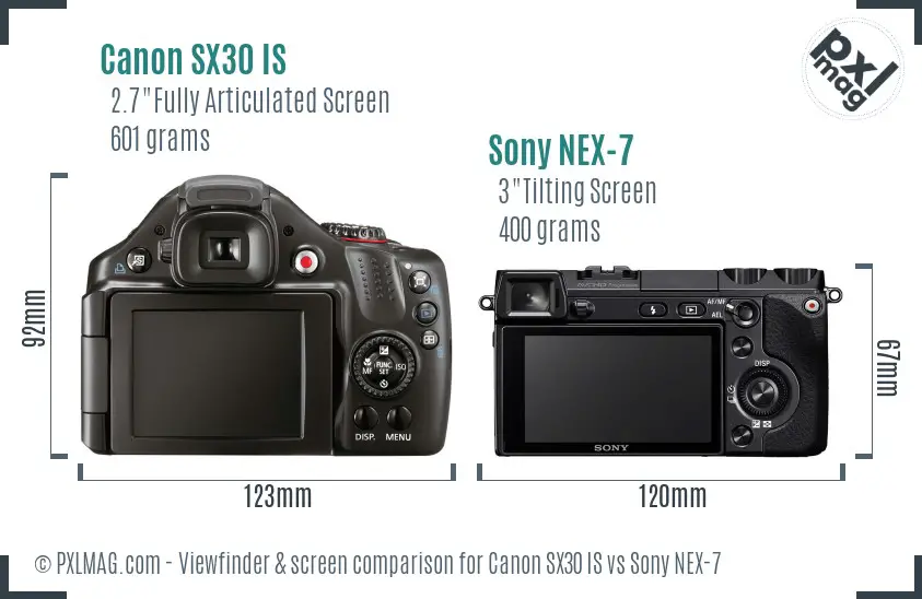 Canon SX30 IS vs Sony NEX-7 Screen and Viewfinder comparison Canon SX30 IS vs Sony NEX-7 Screen and Viewfinder comparison