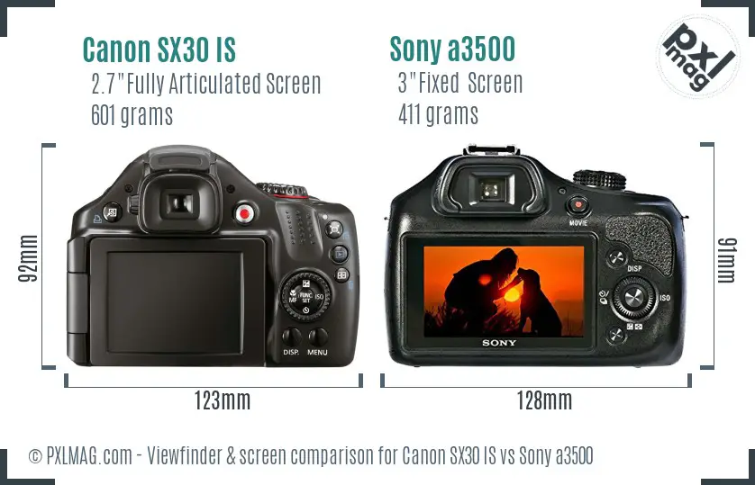 Canon SX30 IS vs Sony a3500 Screen and Viewfinder comparison Canon SX30 IS vs Sony a3500 Screen and Viewfinder comparison