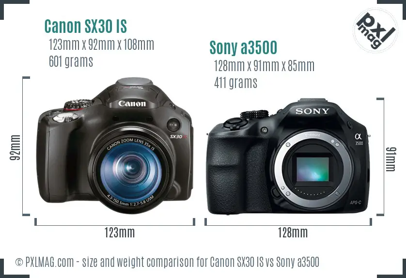 Canon SX30 IS vs Sony a3500 size comparison Canon SX30 IS vs Sony a3500 size comparison
