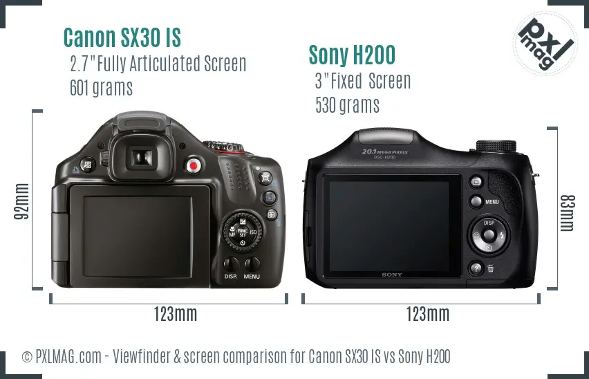 Canon SX30 IS vs Sony H200 Screen and Viewfinder comparison