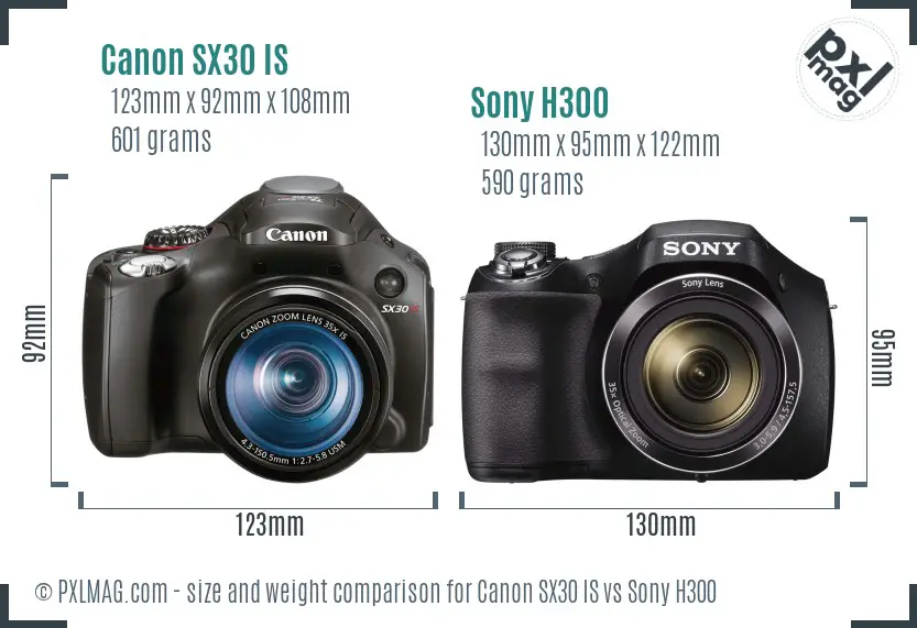 Canon SX30 IS vs Sony H300 size comparison