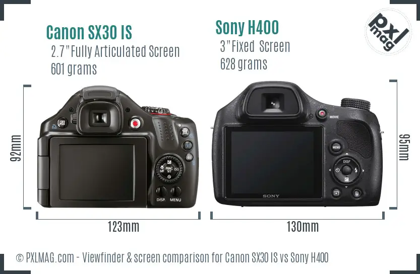 Canon SX30 IS vs Sony H400 Screen and Viewfinder comparison