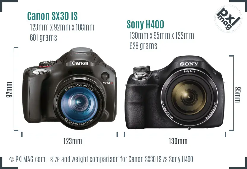 Canon SX30 IS vs Sony H400 size comparison