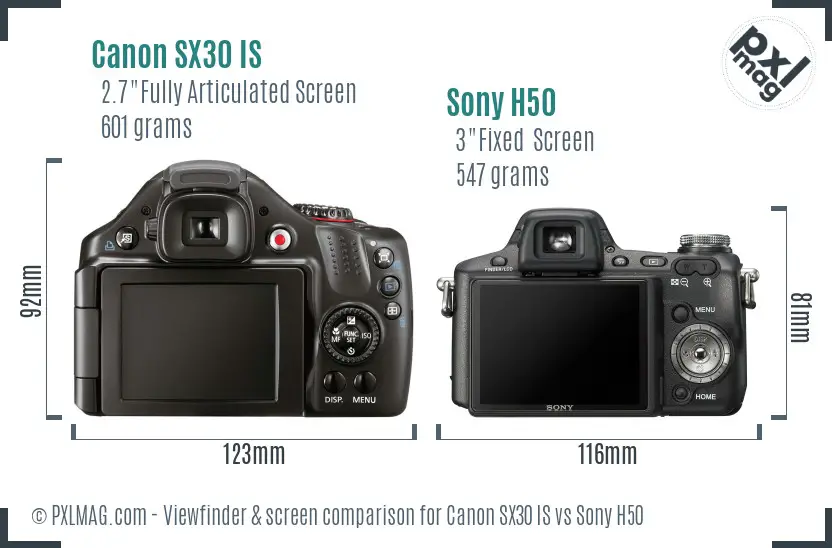 Canon SX30 IS vs Sony H50 Screen and Viewfinder comparison