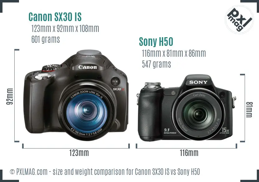 Canon SX30 IS vs Sony H50 size comparison