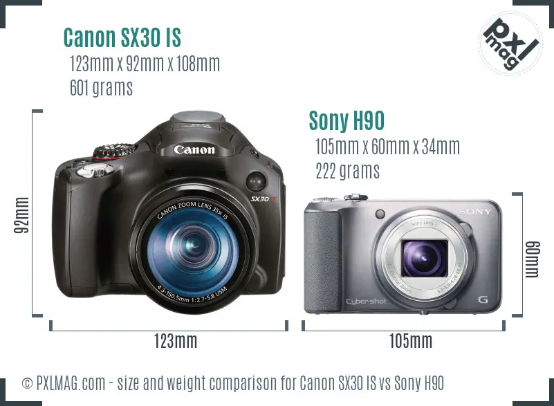 Canon SX30 IS vs Sony H90 size comparison