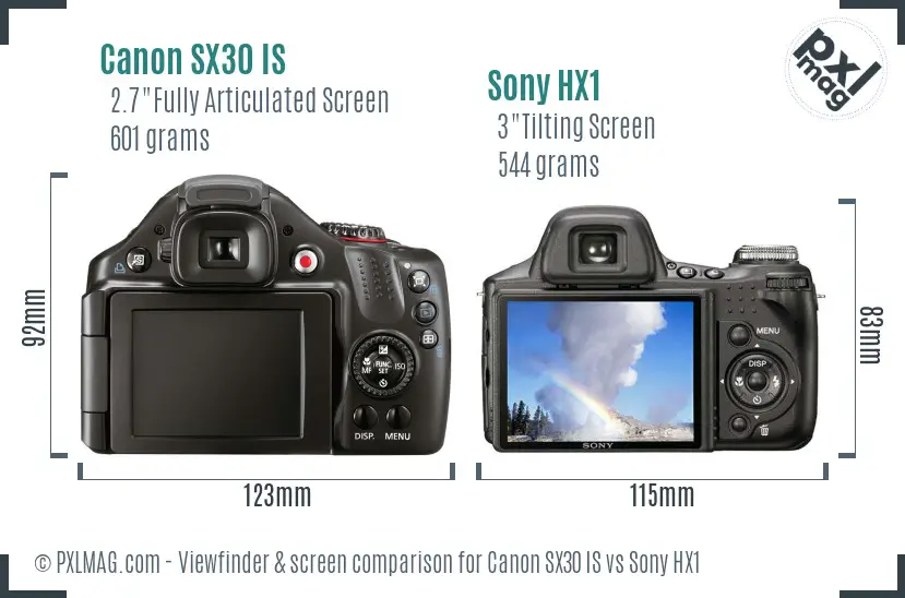 Canon SX30 IS vs Sony HX1 Screen and Viewfinder comparison
