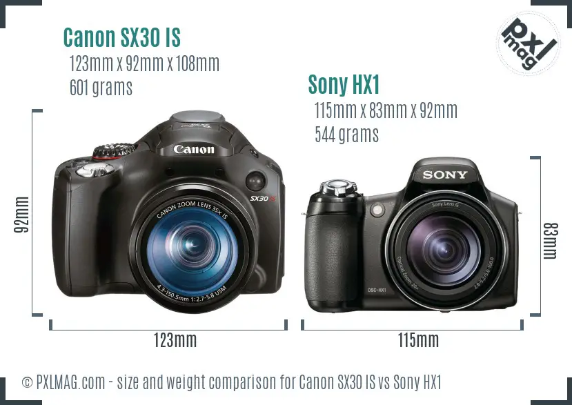 Canon SX30 IS vs Sony HX1 size comparison
