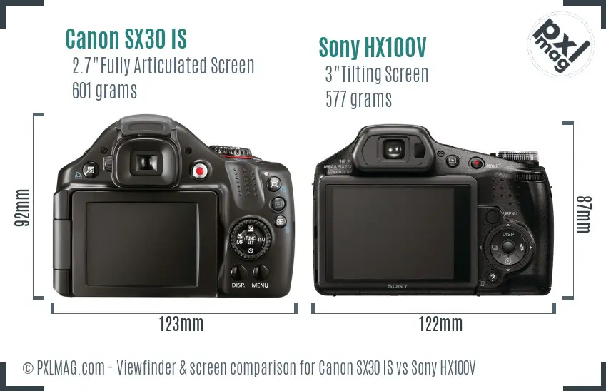 Canon SX30 IS vs Sony HX100V Screen and Viewfinder comparison