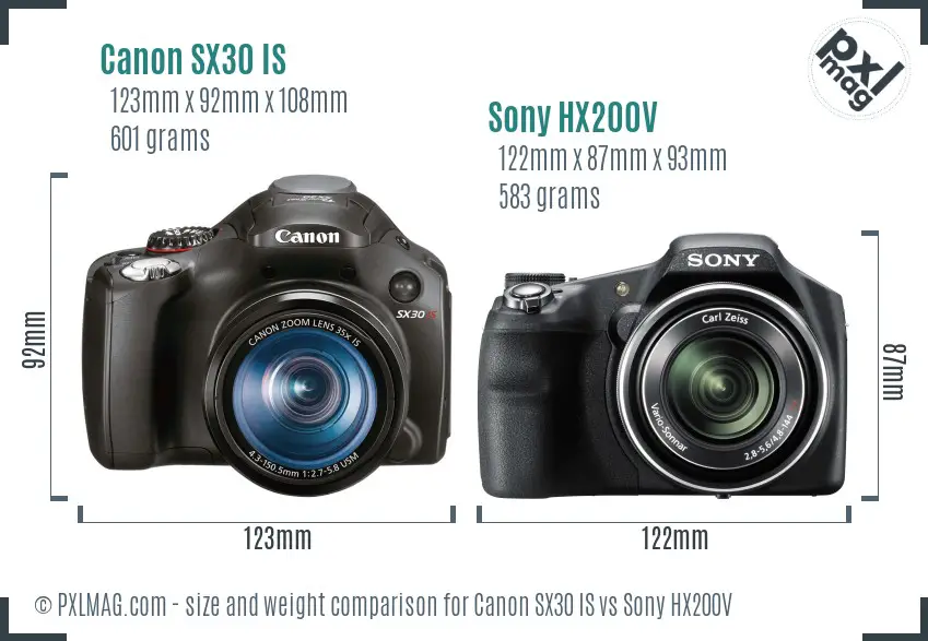 Canon SX30 IS vs Sony HX200V size comparison