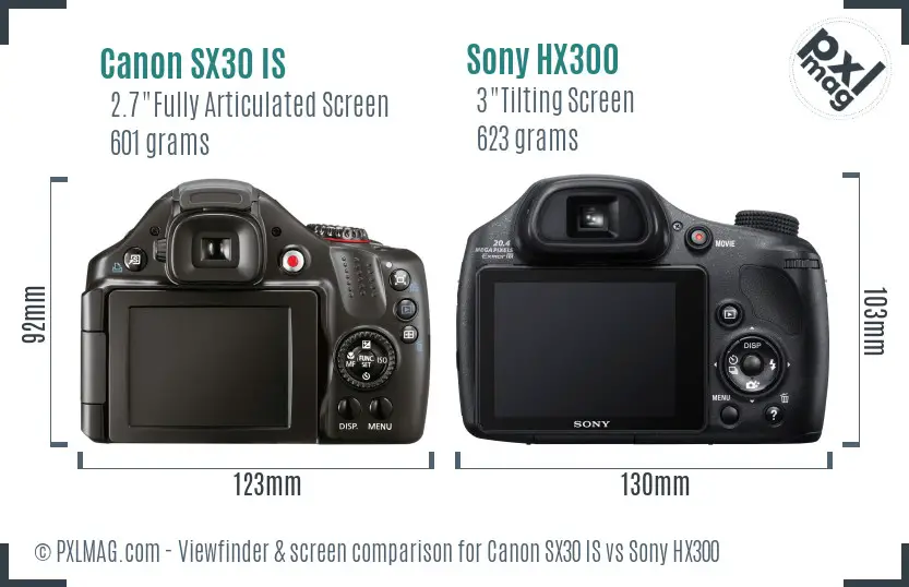 Canon SX30 IS vs Sony HX300 Screen and Viewfinder comparison