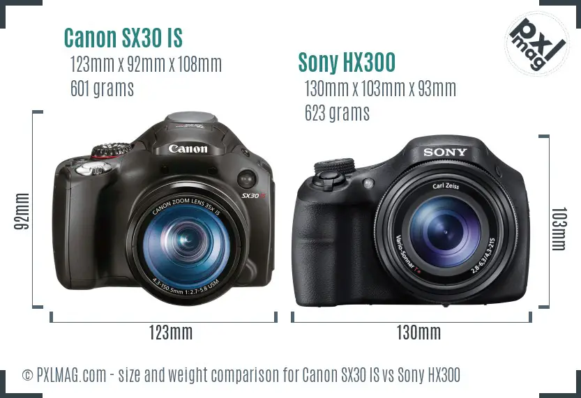 Canon SX30 IS vs Sony HX300 size comparison