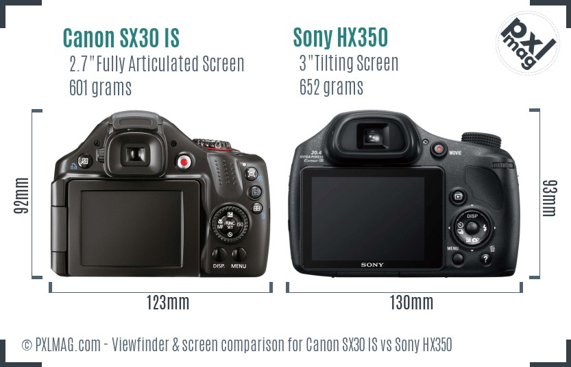 Canon SX30 IS vs Sony HX350 Screen and Viewfinder comparison