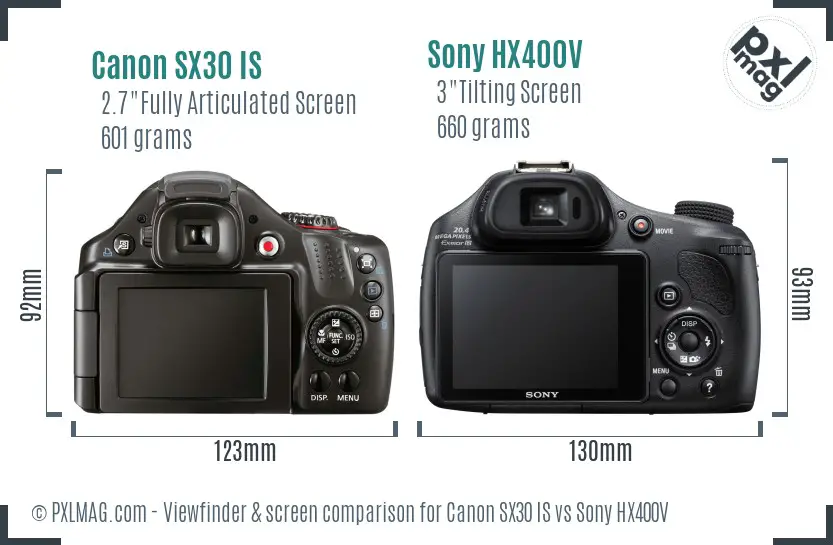 Canon SX30 IS vs Sony HX400V Screen and Viewfinder comparison