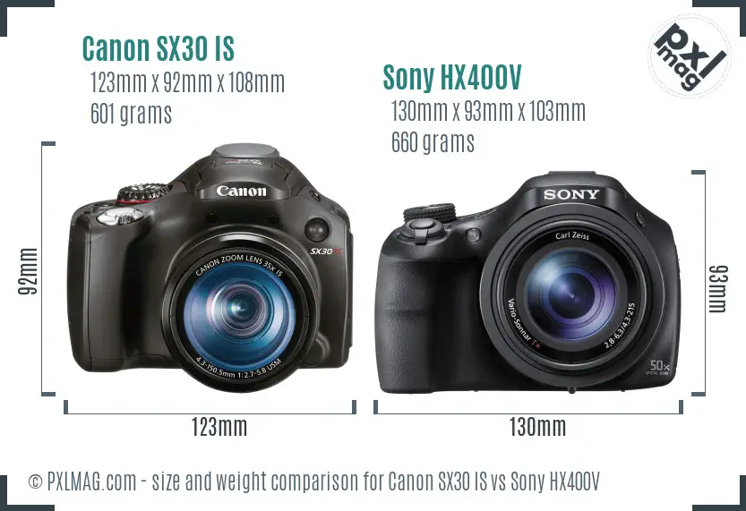 Canon SX30 IS vs Sony HX400V size comparison